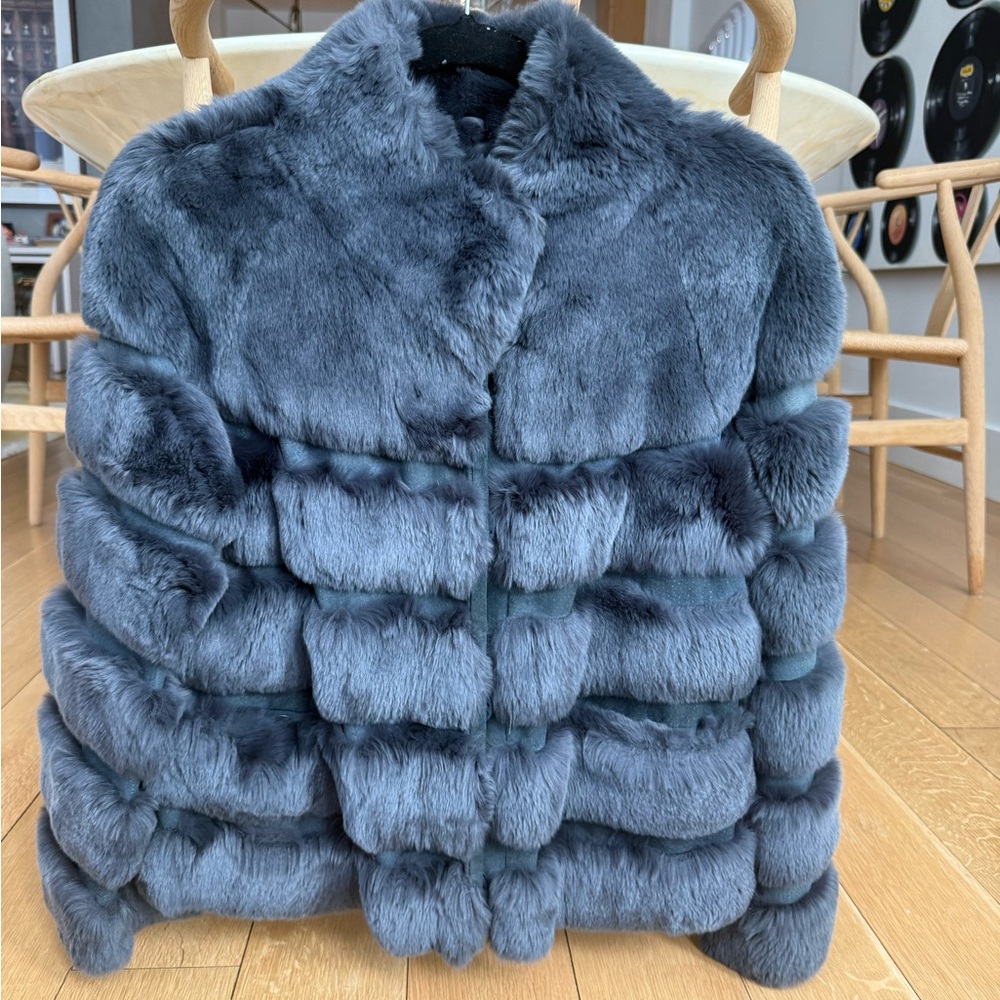 Max & Moi Paris Luxurious Blue Faux Fur Coat